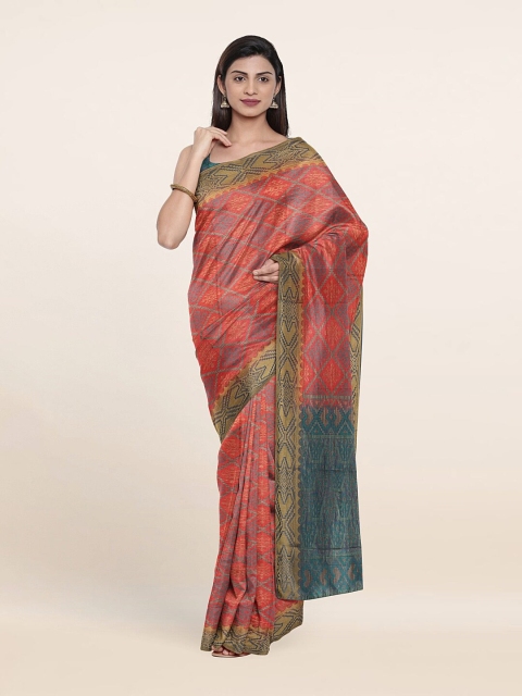 

Pothys Pink & Grey Ethnic Motifs Art Silk Saree