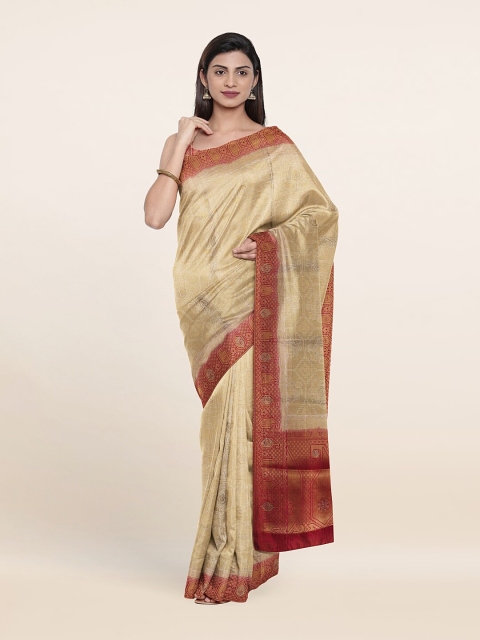 

Pothys Cream-Coloured & Magenta Floral Zari Art Silk Saree
