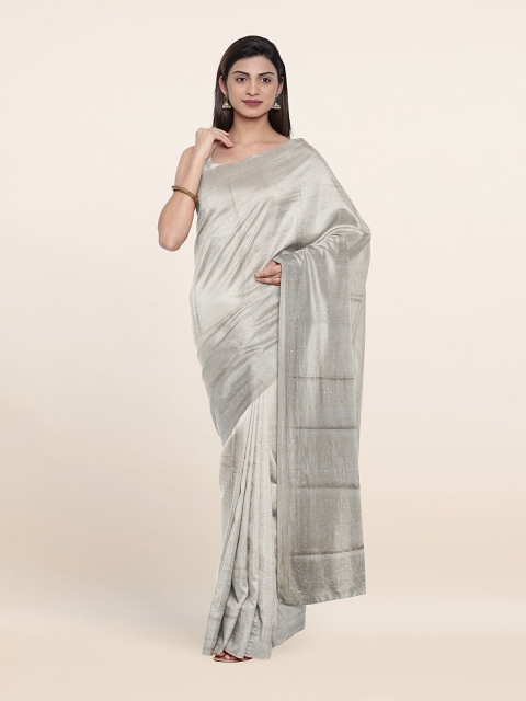 

Pothys Grey & Silver-Toned Floral Zari Art Silk Saree