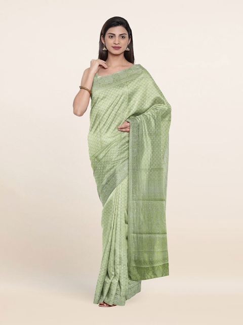 

Pothys Green & Silver Ethnic Motifs Zari Art Silk Banarasi Saree