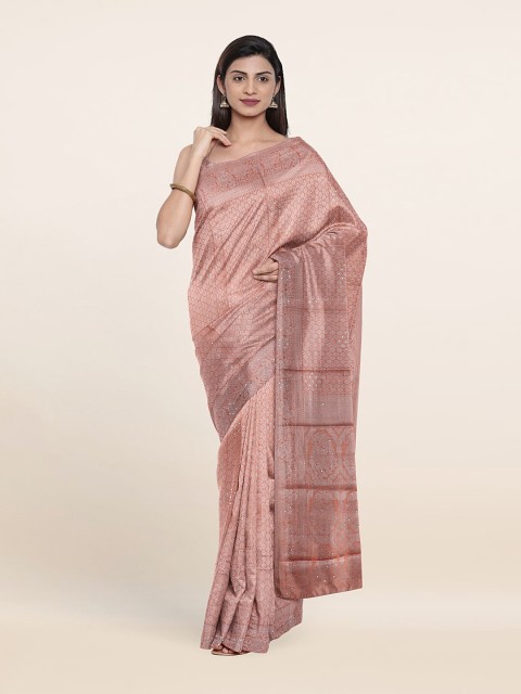 

Pothys Pink & Silver-Toned Woven Design Art Silk Saree