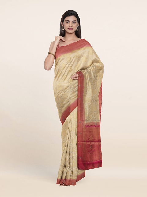 

Pothys Cream-Coloured & Magenta Woven Design Art Banarasi Silk Saree