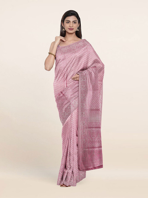 

Pothys Pink & Silver-Toned Woven Design Art Silk Saree