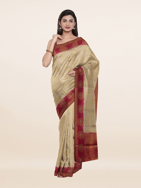 

Pothys Cream-Coloured & Magenta Ethnic Motifs Art Silk Banarasi Saree
