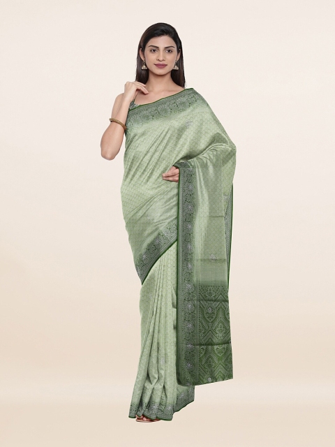 

Pothys Green & Silver-Toned Woven Design Art Banarasi Silk Saree