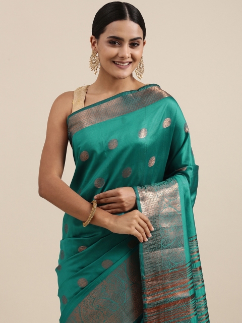 

Mitera Turquoise Blue Ethnic Motifs Woven Design Saree