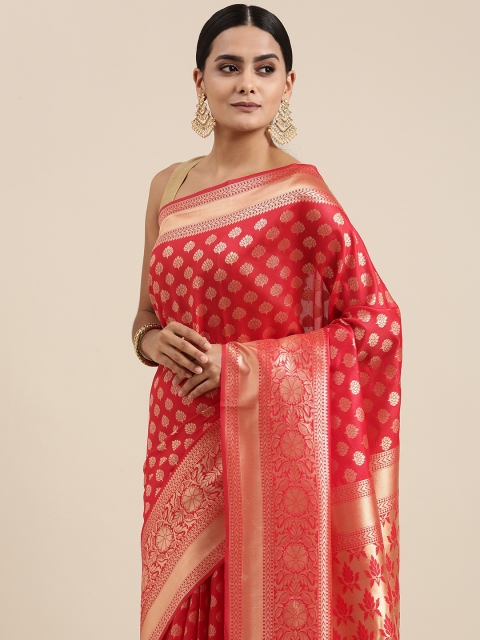 

Mitera Red & Golden Ethnic Motifs Woven Design Saree