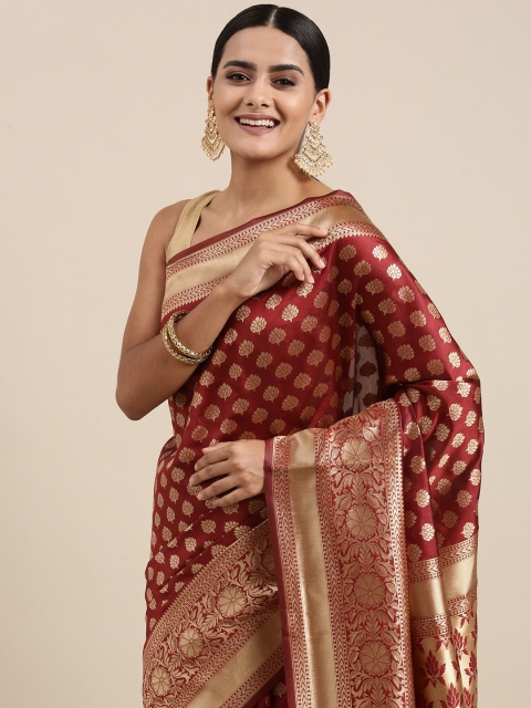 

Mitera Maroon & Golden Ethnic Motifs Woven Design Saree