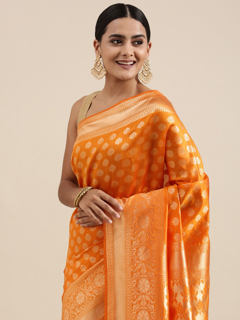 

Mitera Mustard Yellow & Golden Ethnic Motifs Woven Design Saree