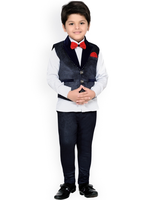 

Aj DEZInES Boys Navy & White Printed Regular Fit Party Waistcoat Suit, Navy blue