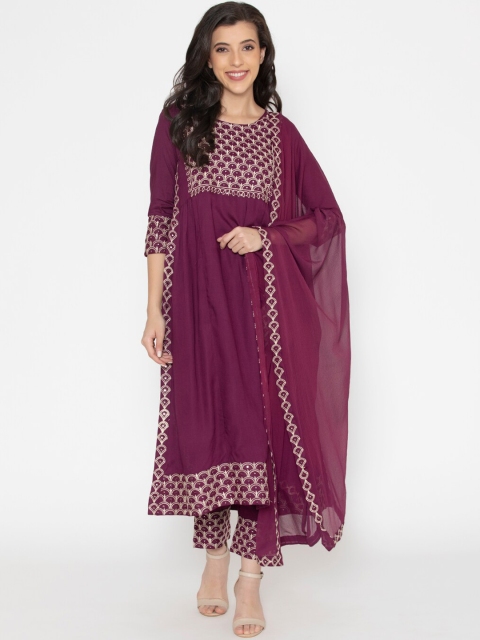 

SAABHI Women Maroon Panelled Kurta with Churidar & With Dupatta
