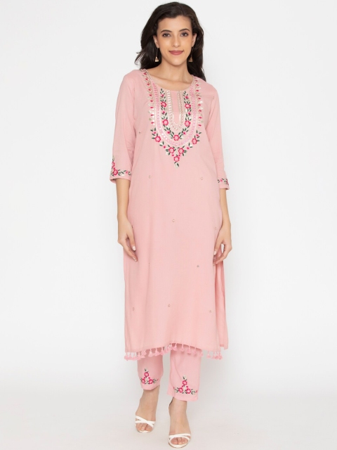 

SAABHI Women Peach-Coloured Empire Gotta Patti Kurti with Trousers