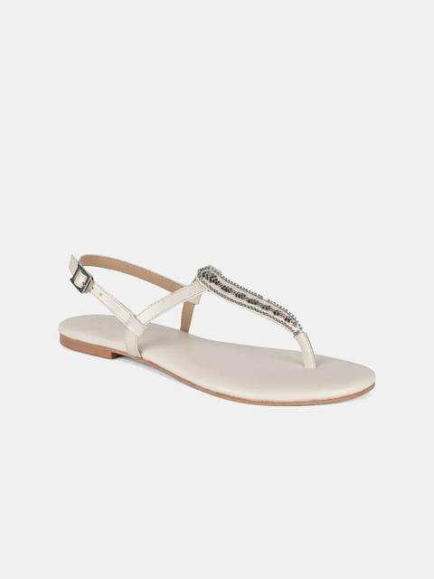 

W Off White Embellished PU Ethnic Kitten Sandals