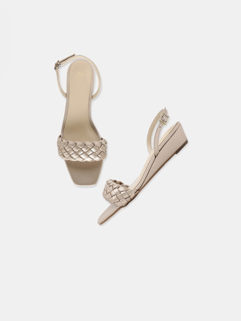 

W Gold-Toned Embellished PU Ethnic Comfort Sandals