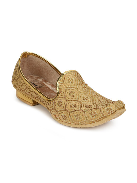 

HOUSE OF JUTTI Men Gold-Toned Woven Design Loafers