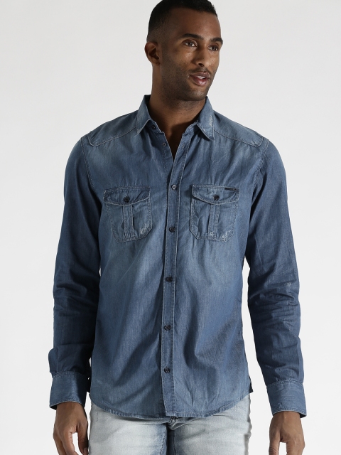 

Antony Morato Men Blue Slim Fit Solid Denim Shirt