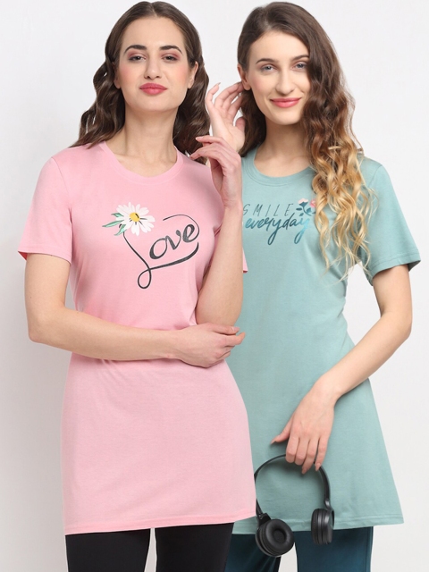 

Kanvin Women Pack Of 2 Printed Lounge T-Shirts, Green