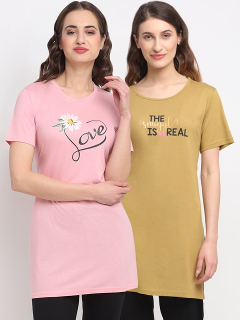 

Kanvin Women Pack Of 2 Printed Lounge T-Shirts, Green