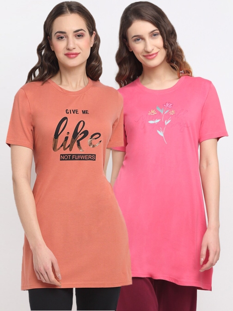 

Kanvin Women Pack Of 2 Printed Lounge T-Shirts, Pink