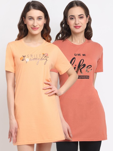 

Kanvin Women Pack Of 2 Printed Lounge T-shirt, Orange