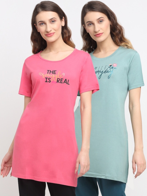 

Kanvin Women Pack Of 2 Printed Lounge T-Shirts, Pink