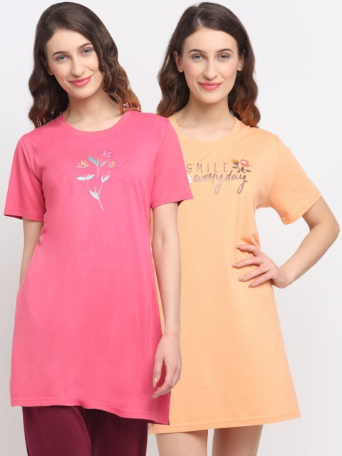 

Kanvin Women Pack of 2 Printed Lounge Tshirts, Pink