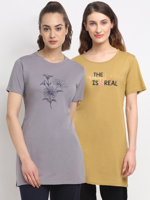 

Kanvin Women Pack Of 2 Printed Lounge T-Shirts, Green