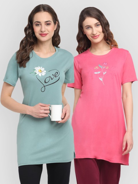 

Kanvin Women Pack Of 2 Solid Lounge T-Shirts, Pink