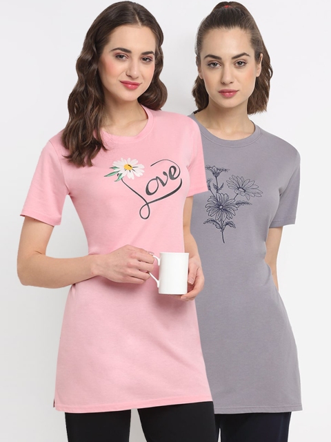 

Kanvin Women Pack Of 2 Printed Lounge T-Shirts, Pink