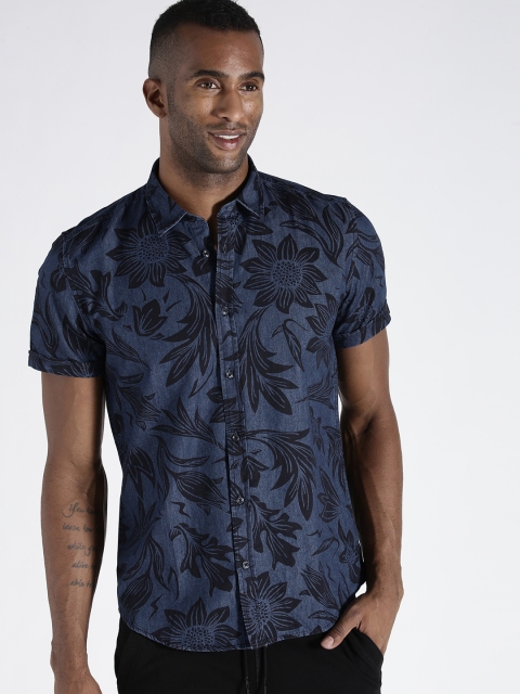 

Antony Morato Men Navy Slim Fit Printed Chambray Casual Shirt, Navy blue