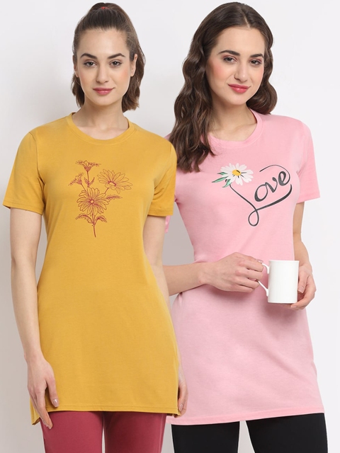 

Kanvin Women Pack Of 2 Printed Lounge T-Shirts, Pink