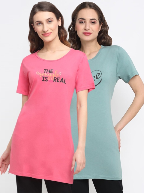 

Kanvin Women Pack Of 2 Printed Lounge T-shirt, Pink