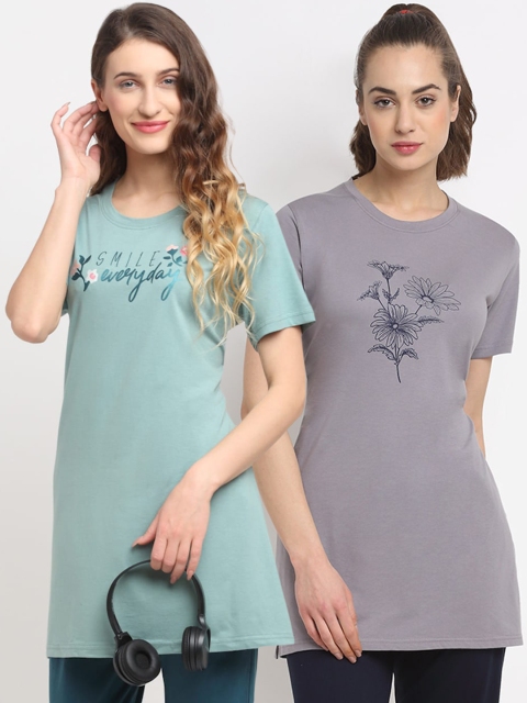 

Kanvin Women Pack Of 2 Printed Lounge T-Shirts, Green