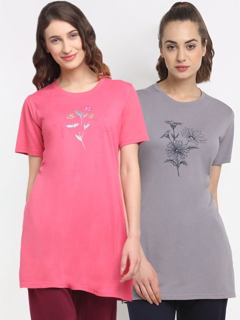 

Kanvin Women Pack Of 2 Printed Lounge T-Shirts, Pink