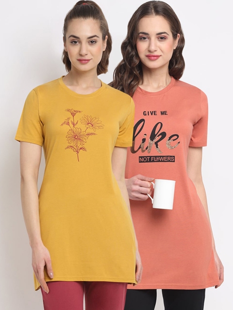 

Kanvin Women Pack Of 2 Printed Lounge T-Shirts, Orange