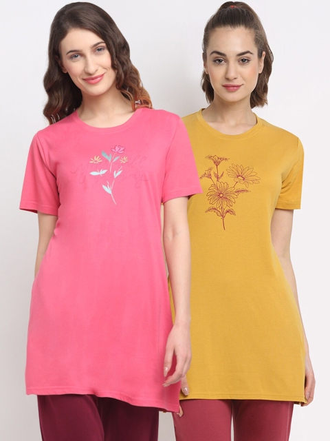 

Kanvin Women Pack Of 2 Printed Lounge T-Shirts, Pink
