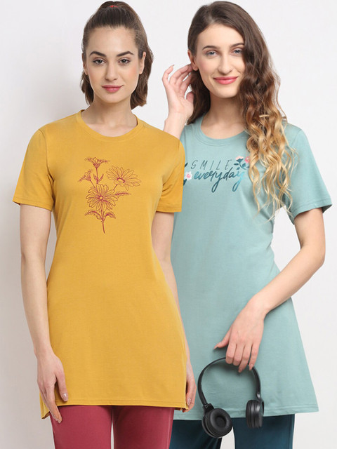 

Kanvin Women Pack Of 2 Printed Lounge T-Shirts, Green