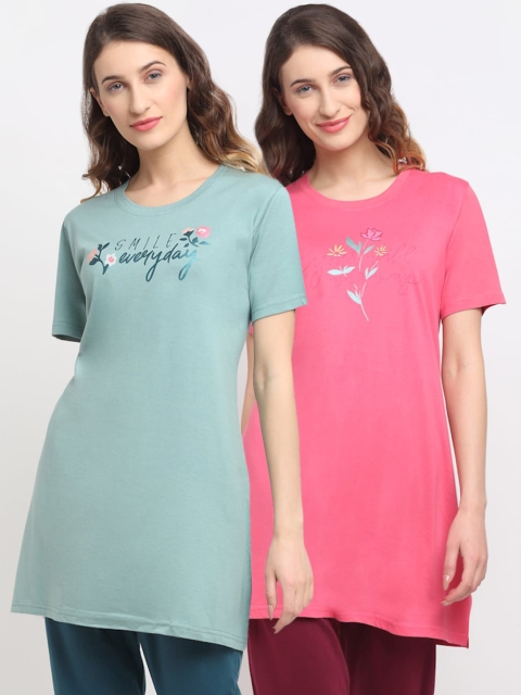 

Kanvin Women Pack Of 2 Printed Lounge T-Shirts, Pink