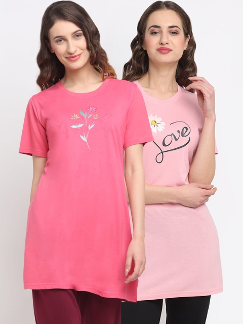 

Kanvin Women Pack of 2 Pink Printed Lounge Tshirts
