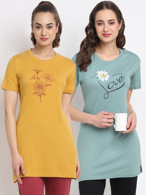 

Kanvin Women Pack Of 2 Printed Lounge Tshirts, Green