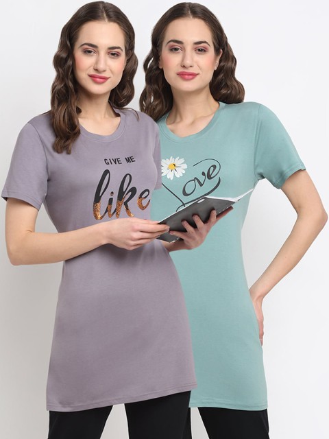 

Kanvin Women Pack Of 2 Printed Lounge T-Shirts, Grey
