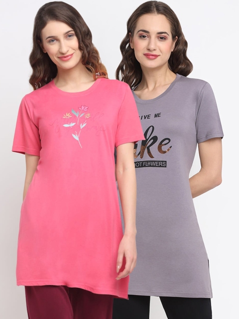 

Kanvin Kanvin Women Pack Of 2 Printed Lounge T-Shirts, Pink