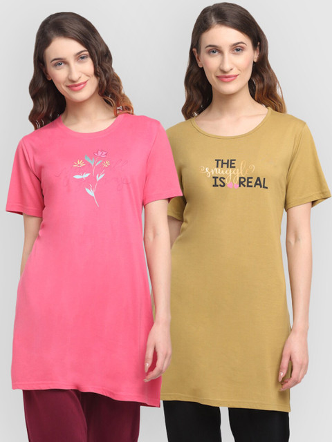 

Kanvin Women Pack Of 2 Printed Lounge T-Shirts, Green