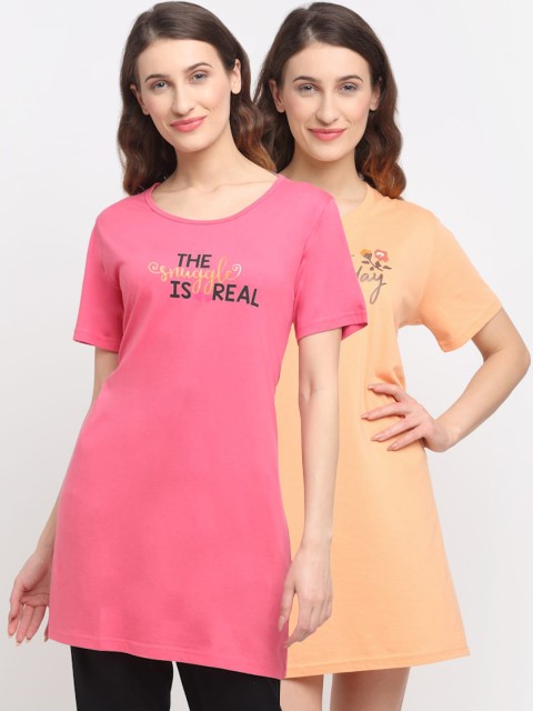 

Kanvin Women Pack Of 2 Solid Lounge T-Shirts, Pink