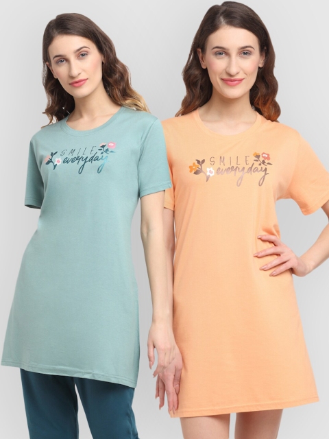 

Kanvin Kanvin Women Pack Of 2 Printed Lounge T-Shirts, Orange