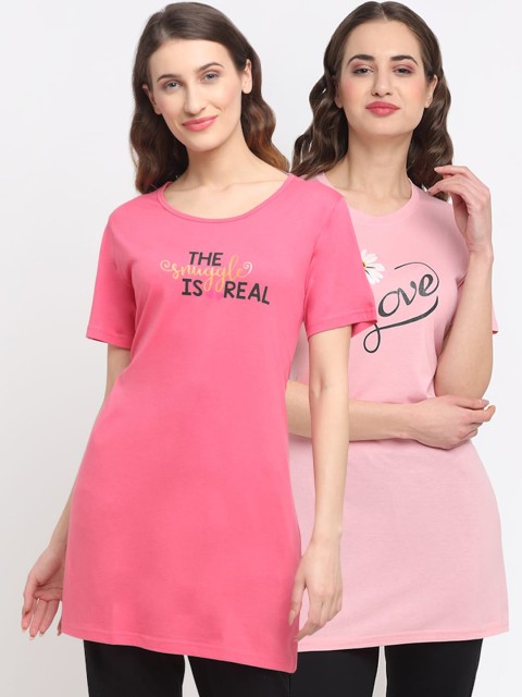 

Kanvin Women Pack of 2 Pink Printed Lounge Tshirts