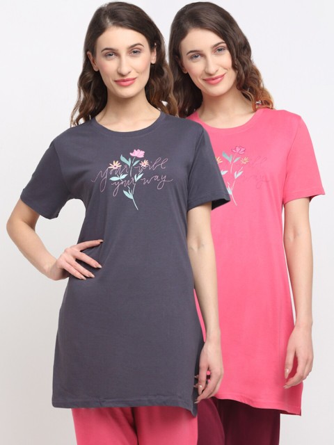 

Kanvin Women Pack Of 2 Printed Lounge T-Shirts, Purple
