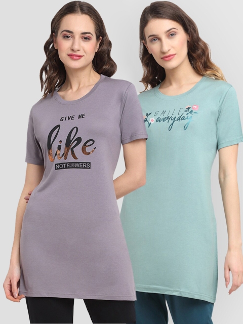 

Kanvin Women Pack Of 2 Printed Lounge T-Shirts, Green