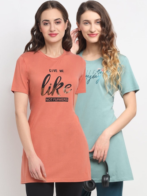 

Kanvin Women Pack O f 2 Printed Lounge Tshirts, Green