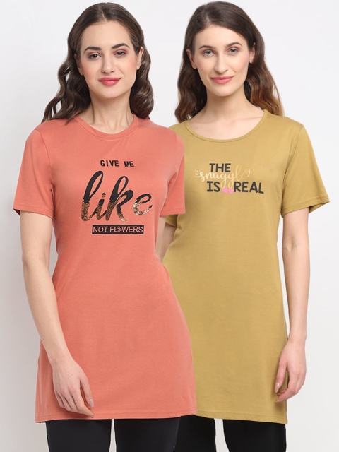 

Kanvin Women Pack Of 2 Printed Lounge T-Shirts, Green